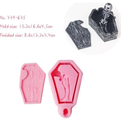 New arrival Handmade Coffin skull shape Halloween decorations silicone mold DIY resin clay cake decorating mould