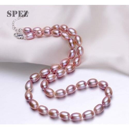 Hot Sale Necklace Pearl Jewelry Natural Freshwater Pearl 7-8mm Rice 925 sterling silver Jewelry Choker Necklace For Women SPEZ