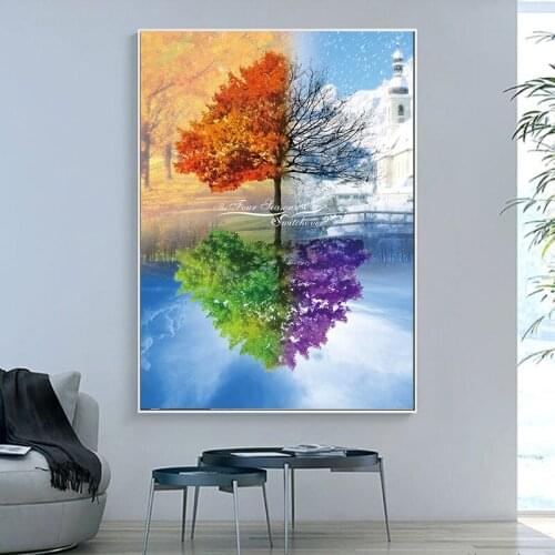 Four Seasons Switchover Landscape Posters Canvas Wall Art Pictures Home Decor Accessories Paintings for Living Room Decoration