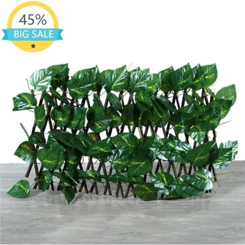 Adjustable Retractable Fence Artificial Leaf Garden Trellis Decoration Privacy Wood Expansion Landscaping Porch Fence