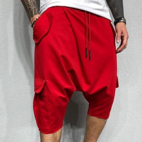 Shorts Men Harem Pants Adjustable Micro-elastic Soft Cotton Blend Low Crotch Cargo Trousers for Summer Mens Clothing 2021
