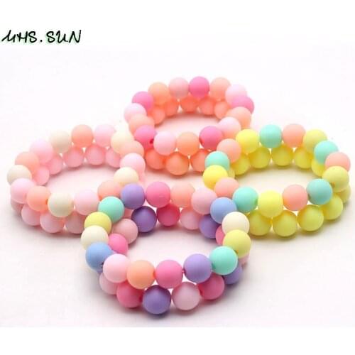 MHS.SUN Springtime Newest 3PCS Baby Kids Jewelry Colors Round Beaded Bracelet DIY Elastic Bangle Braclets For Child Party Gift