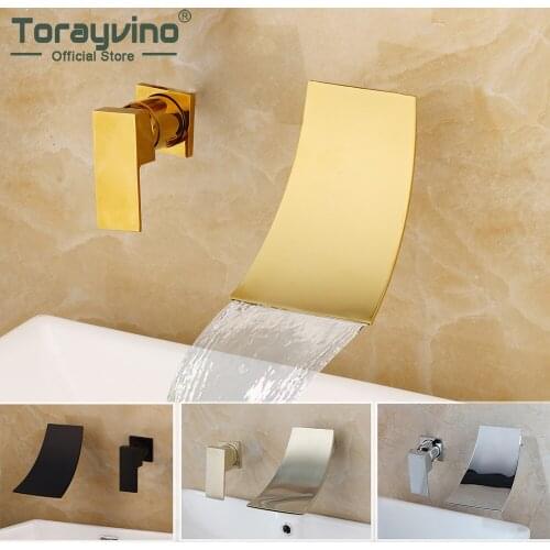Torayvino Natural Waterfall Spout Bathroom Faucet Washbasin Sink Mixer Water Tap Bathtub Faucet Wall Mounted Basin Sink Taps