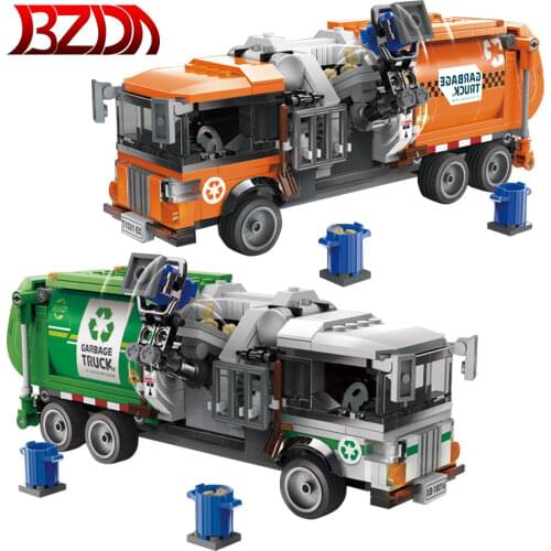 City Garbage Classification Truck Car Model Bricks Sanitation Cars Vehicle Building Block Sets Brinquedos Educational Toys