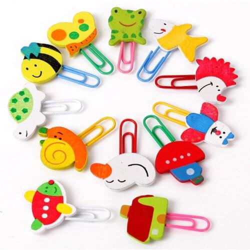 24 PCS Lovely Animal Pattern Memo Clip Paper Note Clips Wooden Bookmark Office Supplies Stationery
