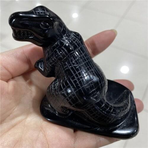 1pcsNatural Obsidian dragon Hand Carved Tyrannosaurus rex Polished Crystal Healing Stone Home decoration Art Collectible Figurin