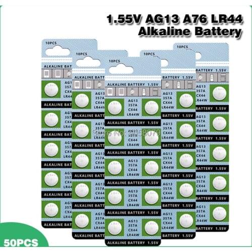 50PCS 1.55V AG13 LR44 Alkaline Cell Coin Battery AG 13 LR44W LR1154 SR44 A76 357A 303 357 Button Batteries For Watches Toys