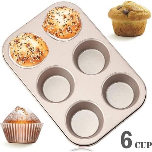 6 Cups Non-Stick Cupcake Baking Tray Muffin Cake Pan Carbon Steel Egg Tart Baking Tray Dish Muffin Cake Mould Round Biscuit Pan