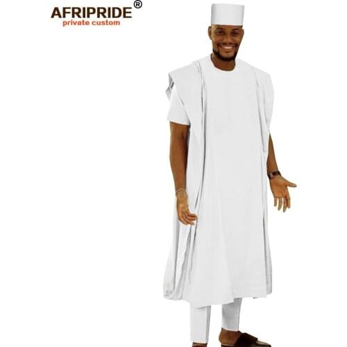 African Men Clothing Set Agabada Robe Short Sleeve Shirt Ankara Pants Tribal Hat 4 piece Suit Dashiki Outfits AFRIPRIDE A2016011