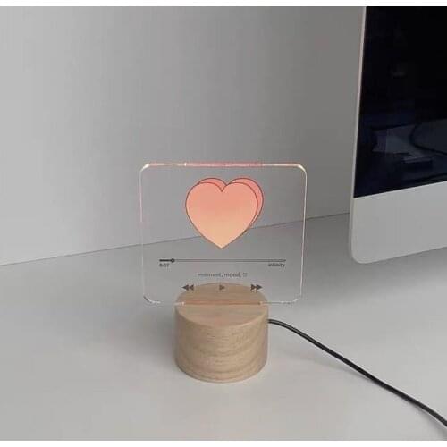 Love Heart-shaped USB Charged Acrylic Night Light Girl Modeling lamp Action Figure Bedroom LED Button Table Lamp Home Decoration
