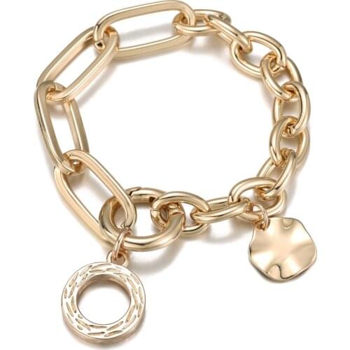 Big Chunky Link Chain Bracelets for Women Men Boho Thick Gold Circle Charm Hip Hop Bracelets Bangles Fashion Jewelry Gift 2021