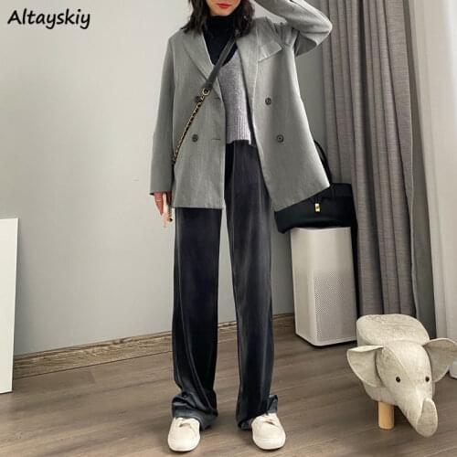 Casual Pants Women High Waisted Spring Loose Students Thicker Plus Velvet Pure Color Simple Full Length Trendy Mujer Outerwear