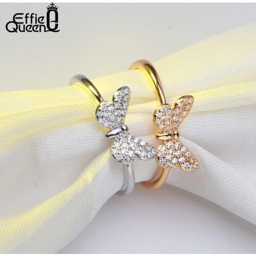 Effie Queen Real 925 Sterling Silver Rings For Women Butterfly Shape With AAA Zircon Silver/Gold-color Ring Female Jewelry BR59
