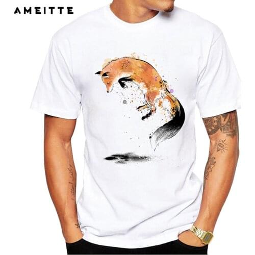 New Arrival Fox jumping into Snow T-Shirt Summer Mens red fox Printed T Shirt Fashion Comfortable Male Tops Tee