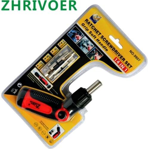 14 in one maintenance hardware tool rotatable storage multi-functional ratchet screwdriver combination household hardware set
