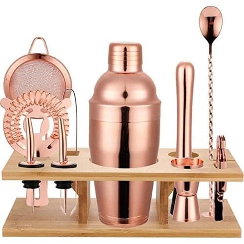 11 Pcs 750ML Cocktail Shaker Y Shiny Stainless Steel British Cocktail Shaker Set Rose Gold Color