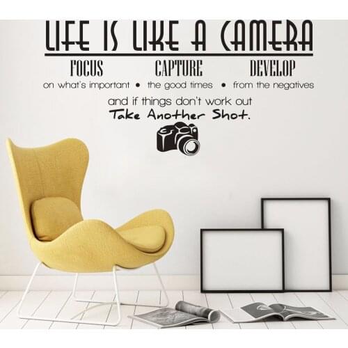 Life Is A Camera Wall Sticker Teen Room Home Decor Photography Focus Capture Lettering Words Removable Vinyl Wall Decals Y674