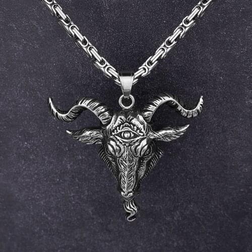 [316L Stainless Steel] Retro Literary Sheep Head Necklace Pendant Eye of God Unisex Pendant Necklace Gift
