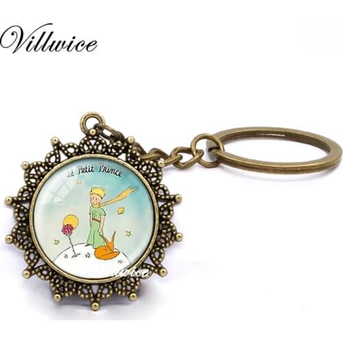 New 2018 Vintage Cartoon Photo Keyring Little Prince And Fox Key Chains Glass Dome Jewelry For Women Men Gift