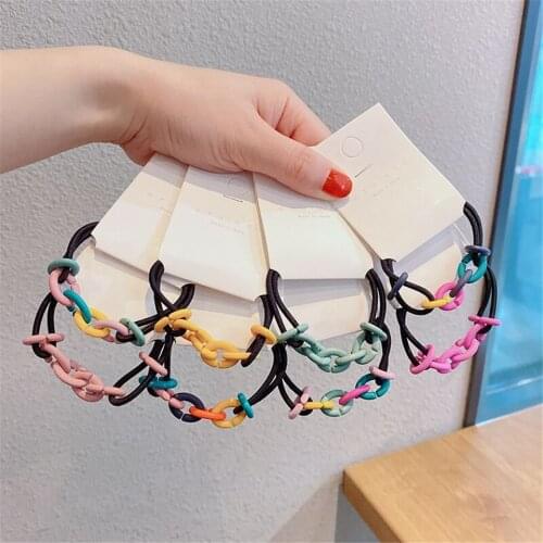 2021 New Sweet Colorful Beads Braided Elastic Hair Ropes Band For Women Girls Fashion Geometric Irregular Ins Hair Accessories