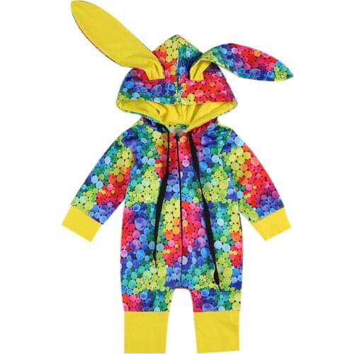 One Persent 2021 New Born Rabbit Ear Zipper Jumpsuit Baby Boy Girl Colorful Hood Rompers One-Pieces Clothing