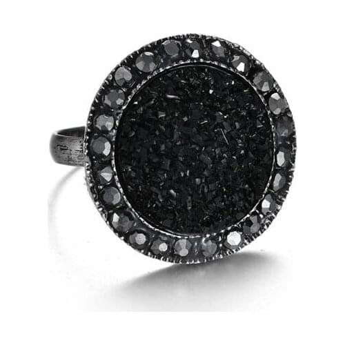 1 Set Black Round Rhinestone Necklace Earrings Ring Wedding Jewelry Sets Women R7RF