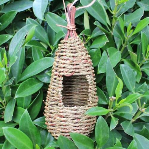 Hanging Bird House Natural Fiber Finch Bird Nest Hut Outdoor Cage Shelter Hideaway