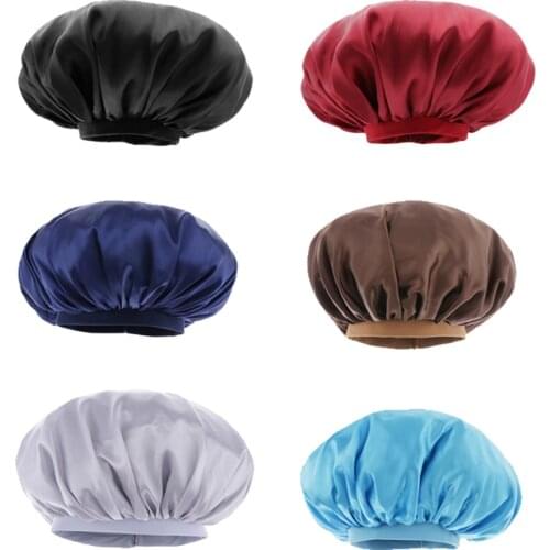 Adjustable Satin Silk Wide Band Bonnet Night Sleep Cap Hat Sleeping Head Cover Hair Protector for Women Long Curly Natural Hair