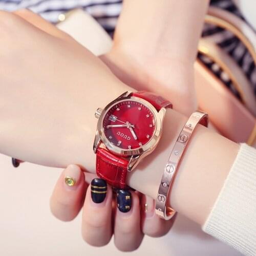 Reloj mujer GUOU Fashion Golden Lady Watch Women Leather Wrist Watches Diamond Gold Clock Saat Relogio Feminino bayan kol saati