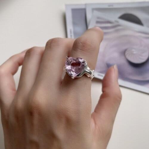 Romantic Proposal Jewelry Rings For Women With Bright pink Heart Shaped CZ Stone Engagement Ring for Gift