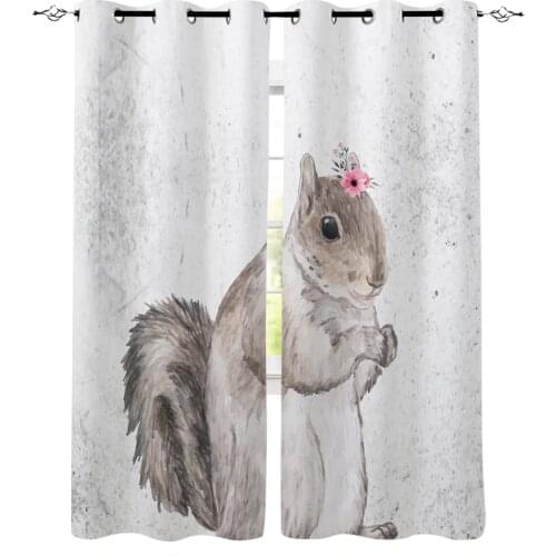 Cute Squirrel Watercolor Flower Animal Blackout Curtains For Bedroom Blinds Drapes Window Curtains For Living Room High Shading