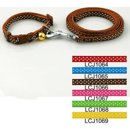 Pet Products Dog Supplies Color Nylon 1cm Classic Pet Dog Dots Print Collar Leash Set (6 Colors) 12pcs/lot