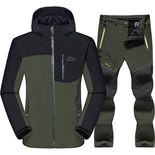 Outdoor Mens Soft shell Windbreaker Jacket And Pants Waterproof Mountain Climbing Sports Warm Fleece Breathable Hiking Jacket