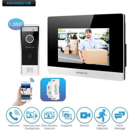 HOMSECUR 7" iOS/Android Wired IPRJ-45 Video&Audio Smart Doorbell 1.0MP with Touch Screen Monitor for House/ Flat