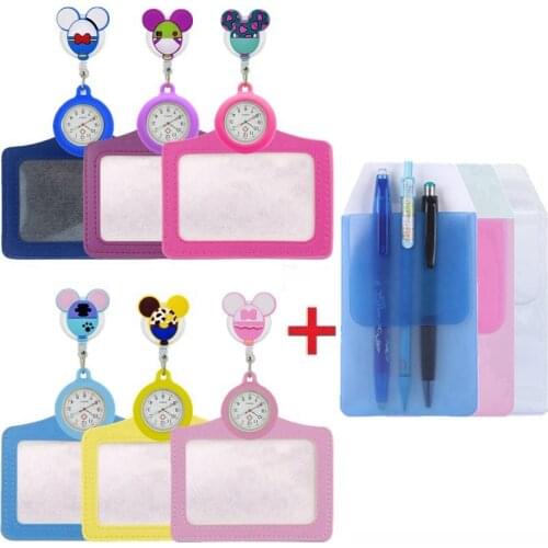 Nurse Doctor Hospital Retractable Pocket Watches ID Name Card Holders Pen Bags Lovely Cartoon Animal Creative Simple Hang Watch