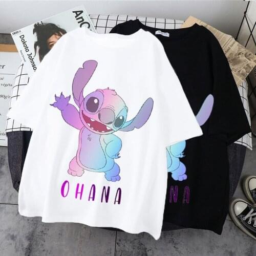 Disney Cartoon Stitch 3D Printing Womens T-shirt Kawaii Summer Harajuku T-shirt Womens 90s Pattern White Top