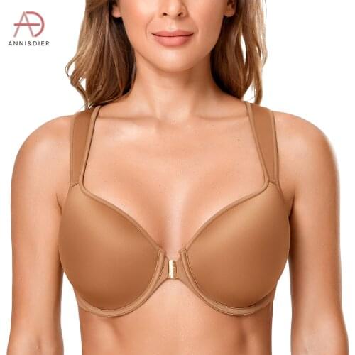 Womens Underwire Light Padded Full Coverage T-shirt Front Closure Bra Racerback