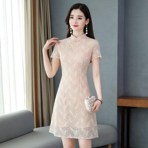 2021 Spring Summer Pink Lace Chinese Style Mini Dress 3XL Plus Size Vintage Runway Dresses Elegant Women Bodycon Party Vestidos