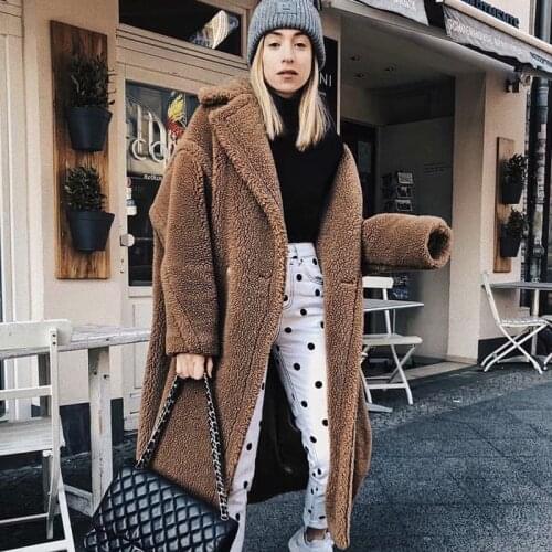 2021 Winter Thicken Warm Faux Fur Teddy Coat Women Fashion Basic Lambswool Oversized Jacket Coats Street Fluffy Long Overcoat