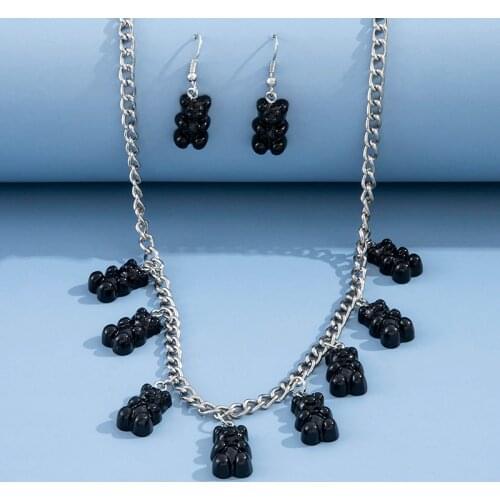 Aprilwell Cute Black Bear Pendant Necklace and Earrings For Women 2021 Clothing Funny Y2k jewelry sets E Girl Accessories
