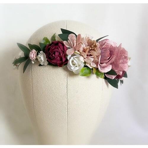 Free Shipping Baby Girl Ivory Burgundy Blush Pink Mauve Flower Crown Wreath