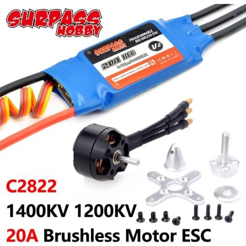 SURPASS Hobby C2822 1200KV 1400KV Brushless Motor 20A ESC Motor Speed Controller BEC for RC FPV Quadcopter Airplanes Fixed-wing