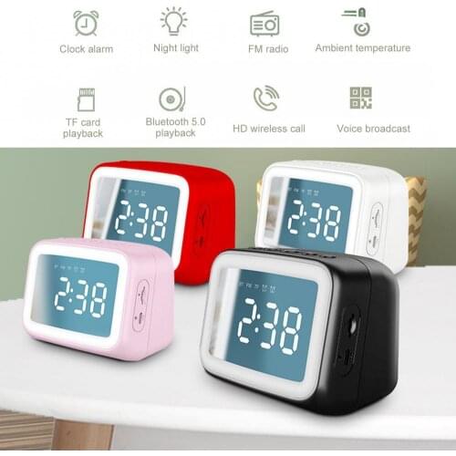 BT511 Clock Dual Alarm Bluetooth Speaker Mini Night Light HD Mirror Temperature Sensing Wireless Portable Card Bluetooth Speaker
