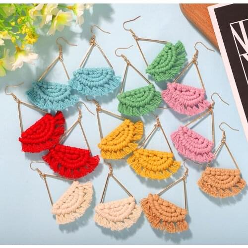 Dvacaman Bohemian Woven Statement Earrings for Women Triangle Metal Drop Earrings Ethnic Wholesale Jewelry Handmade Accessories