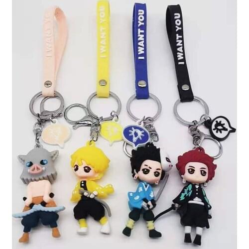 Anime Demon Slayer Keychain Kawaii Figure Kamado Tanjirou Doll Toy Keyring Bag Car Women Man Key Accessories Cute Trinket