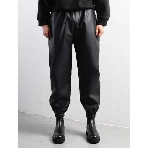 Mens pants loose size new fashion trend versatile casual solid color tapered leather bandage back pocket jogging pants elastic