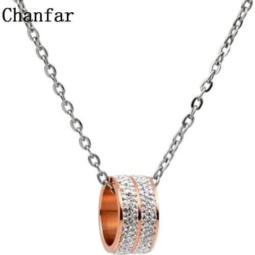 Chanfar Fashion Colorful Crystal Stainless Steel Necklace Long Black Blue Red Statement Pendant Necklace Jewelry Women Men