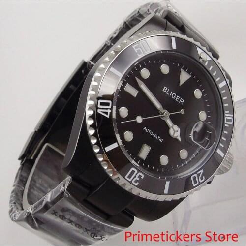 PVD coated case sapphire glass BLIGER 40mm black dial ceramic bezel luminous automatic movement mens watch
