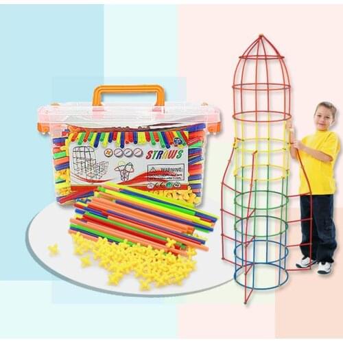 Kids Crazy Construction Fort Building Kit Straws 300 Pieces Indoor & Outdoor