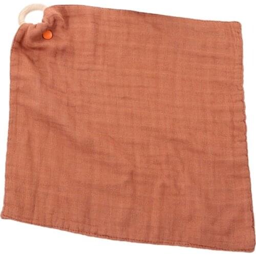 Baby Soother Appease Towel Bib with Wood Teether Ring Solid Bandana Burp Cloth